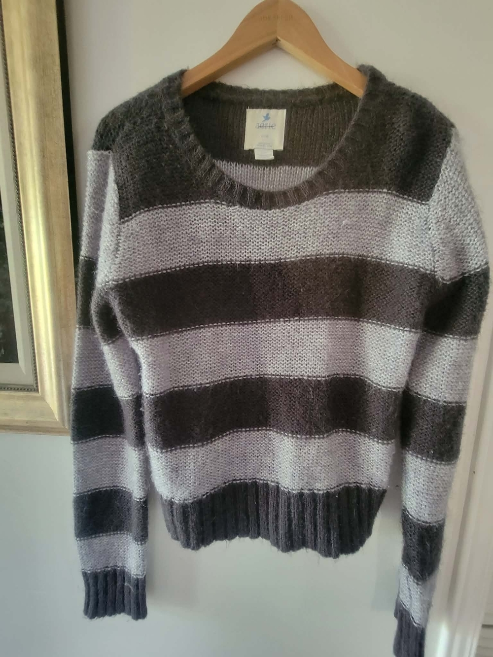 aerie Gray & Light Gray Striped Crewneck Sweater
